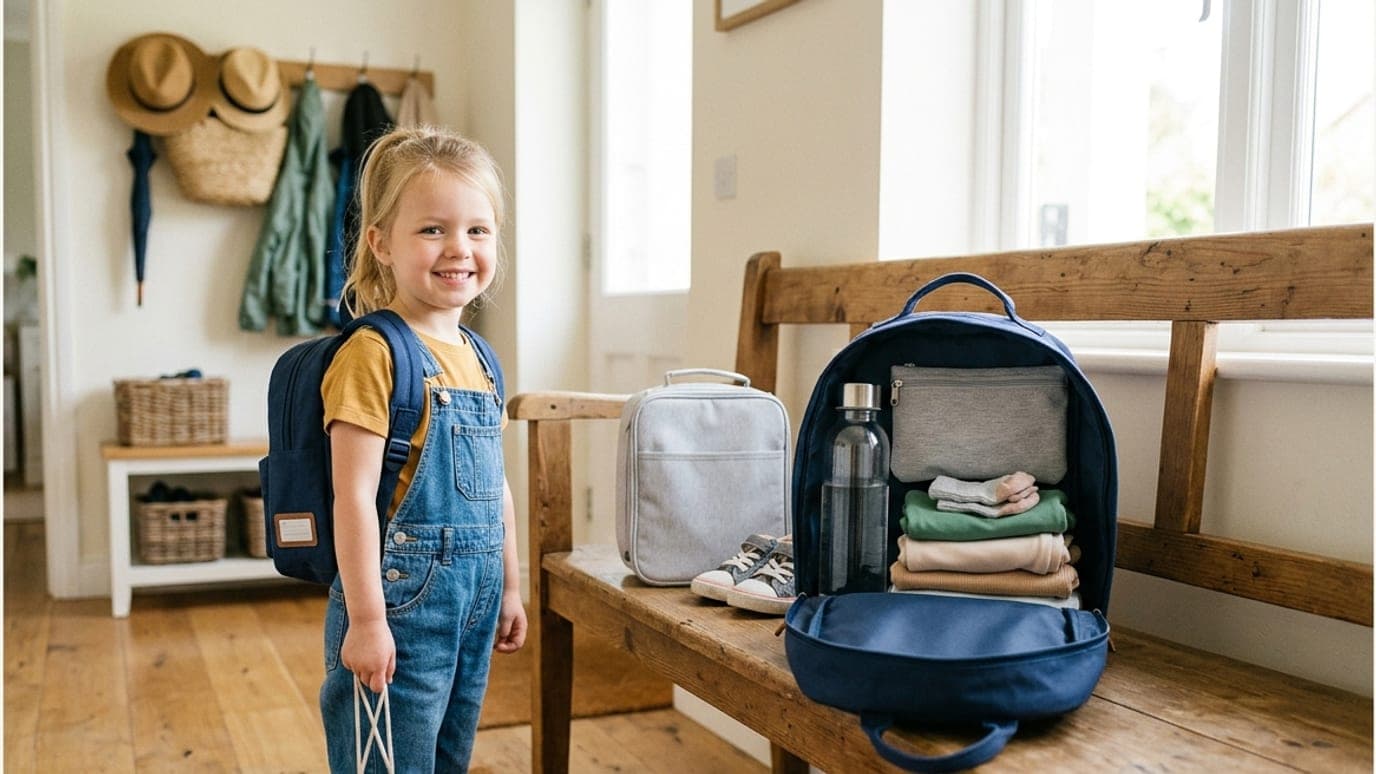 Ilustração do artigo “Mochila, roupa extra e horário: o guia prático da rotina escolar”
