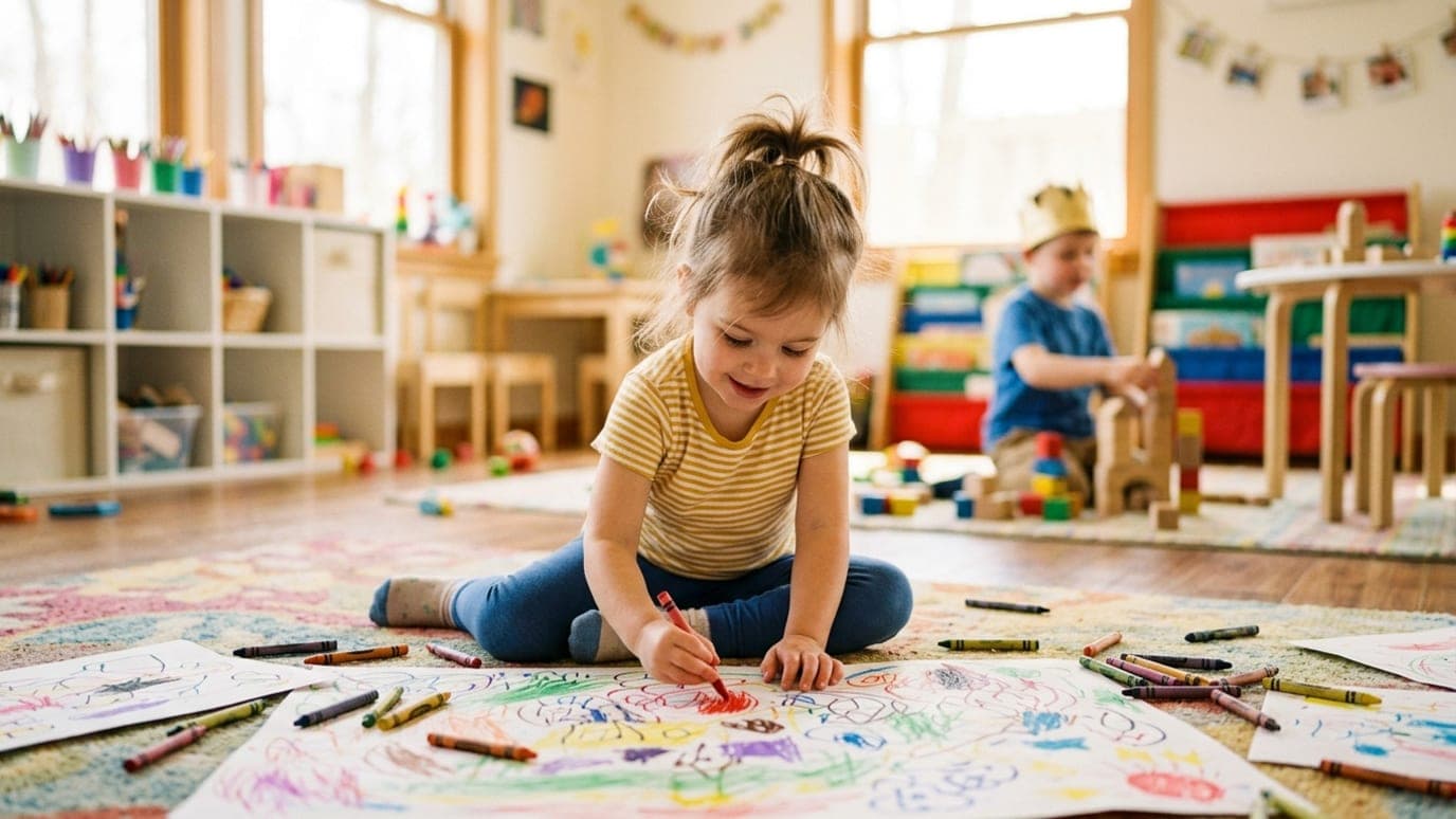 Ilustração do artigo “Rabiscar, pintar fora da linha e faz de conta: o que a criança está aprendendo”